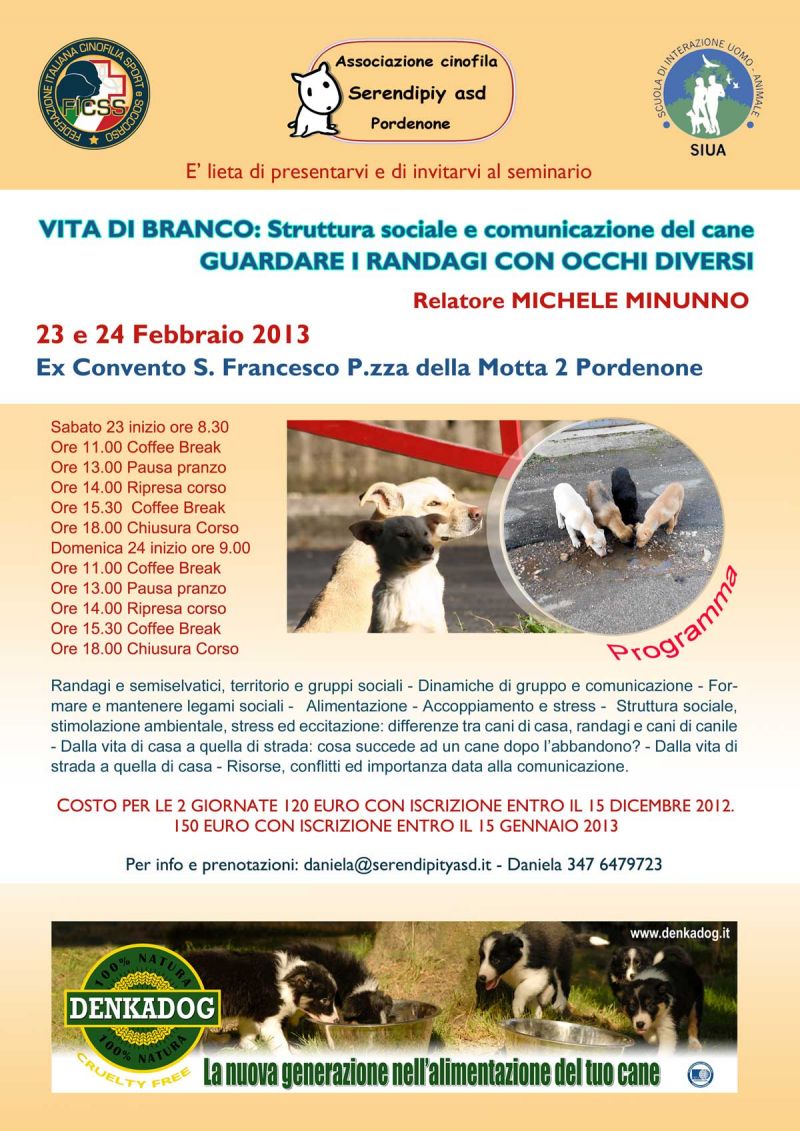 Seminario VITA DI BRANCO. STRUTTURA SOCIALE E COMUNICAZIONE DEL CANE. GUARDARE I RANDAGI CON OCCCHI DIVERSI