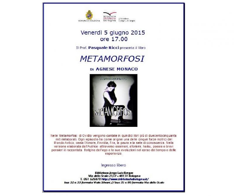BOLOGNA-5 giugno-Presentazione del libro Metamorfosi