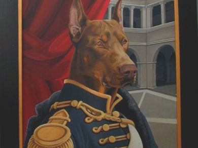 doberman in alta uniforme a palazzo